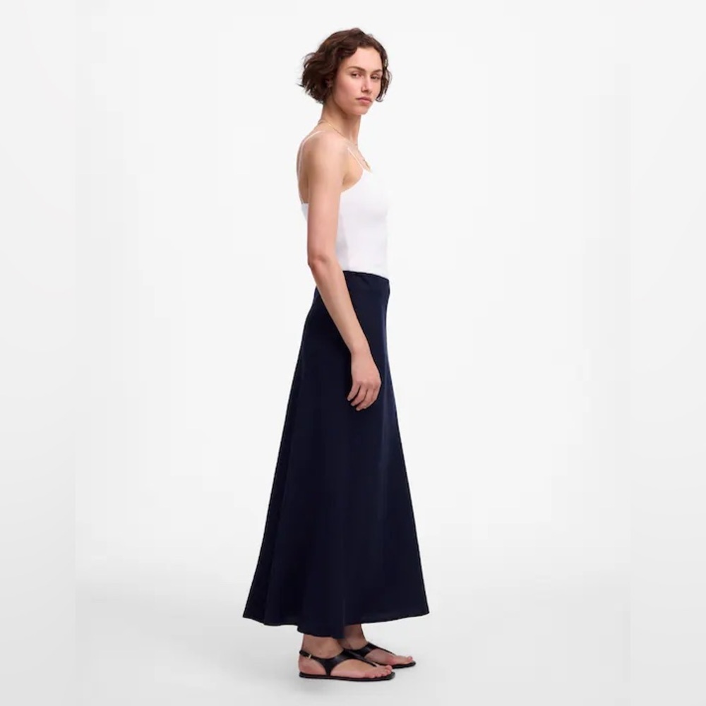 Madewell 100% Linen Bias Cut Maxi Skirt Navy Blue Size 4 Elastic Waist - Picture 12 of 12